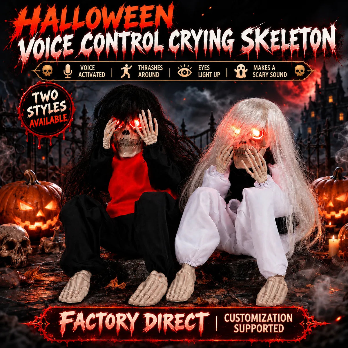 Halloween Sound-Effect Skeleton Prop — product photo 1